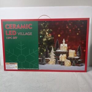 Village 12 Piece Set Christmas Church HouseTreesDecoration Holiday new with box